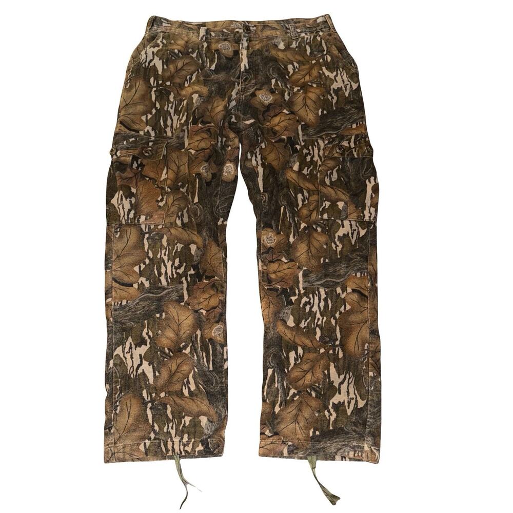 Vintage Mossy Oak Men's Camo Pants Cargo Adjustable Waist Hunting Outdoors 36x31